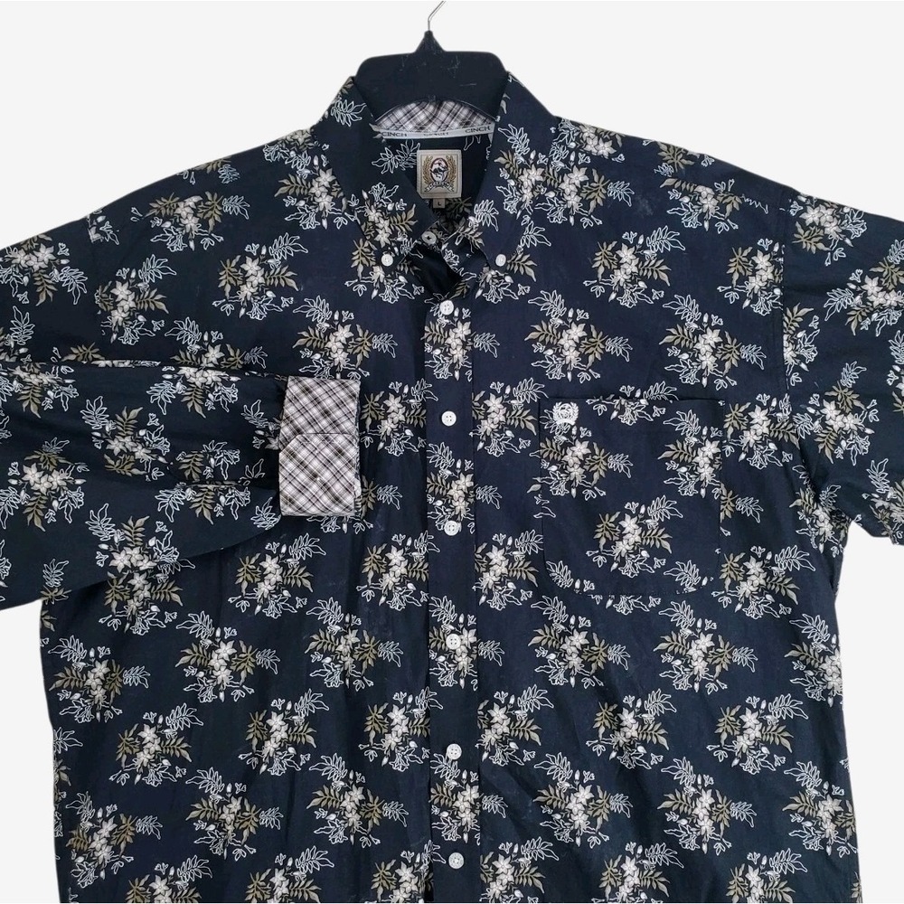 Cinch Floral Shirt Mens L Black White Button LS Western Rodeo Cowboy LS